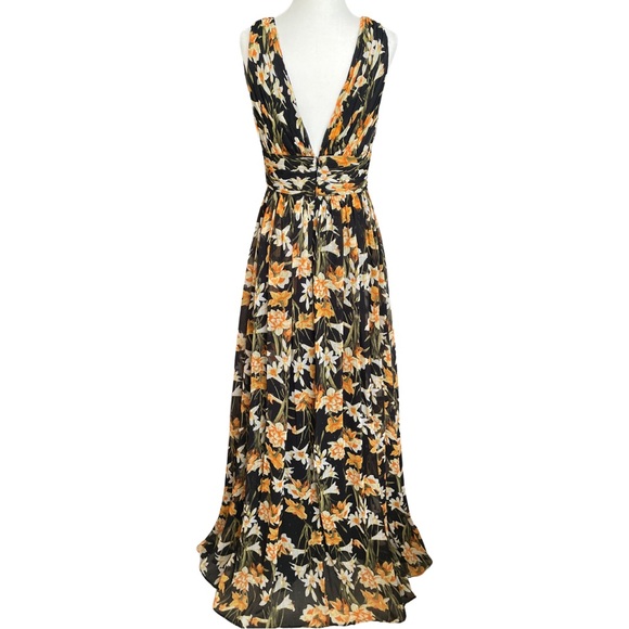 Aidan Mattox Black Floral Printed Sleeveless Slit Maxi Dress Size 4 - Picture 7 of 16